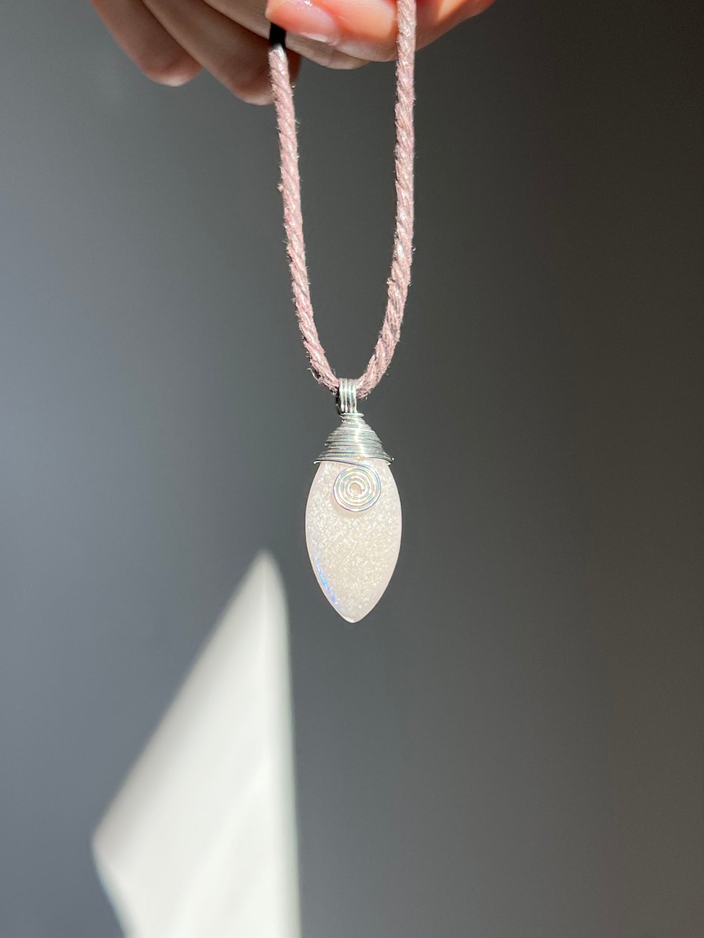Mystic Marquise Necklace - Rainbow Moonstone (silver cord)