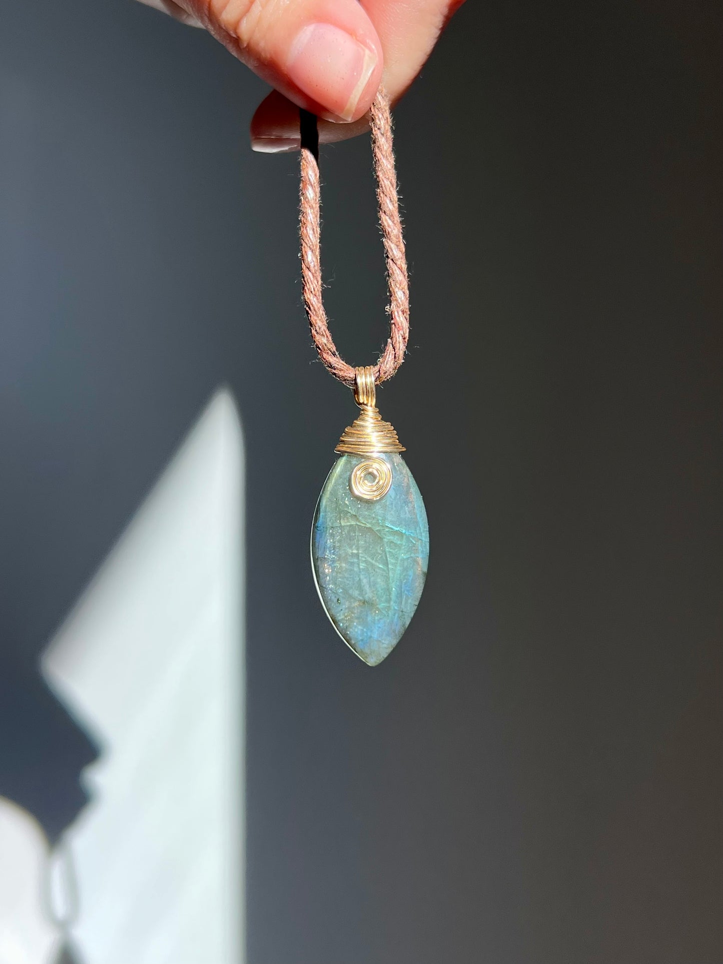 Mystic Marquise Necklace - Labradorite (gold cord)